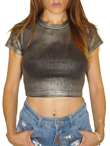 Crop top a maniche corte nero