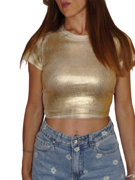 Crop top oro a maniche corte