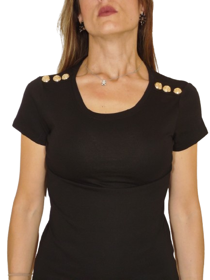 Maglietta nera con bottoni oro