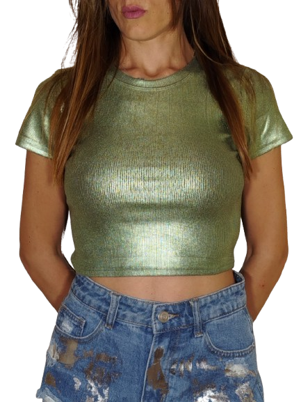 Crop top a maniche corte verde